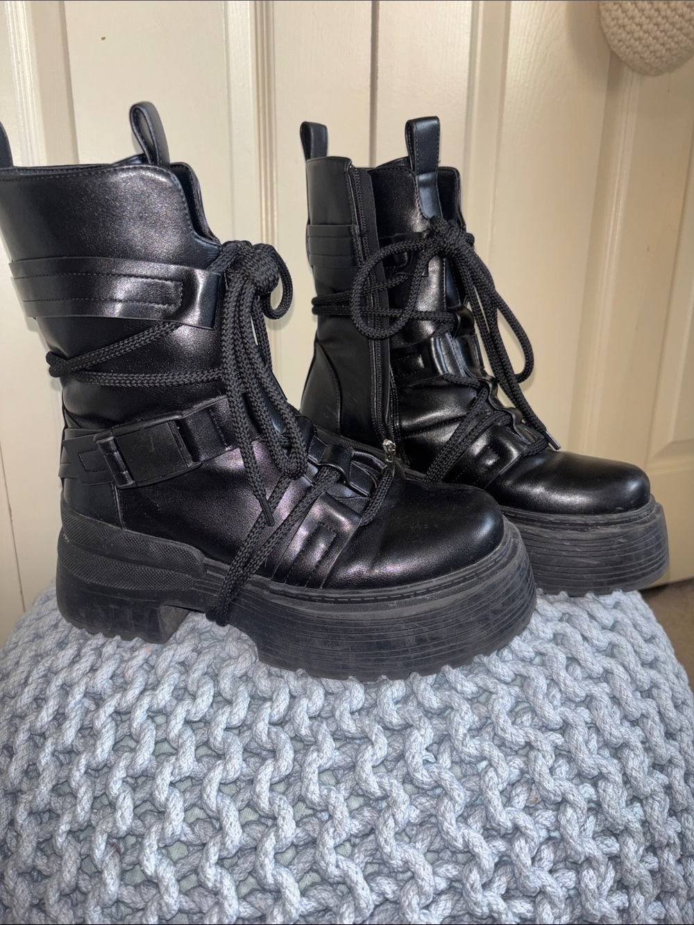 AKIRA Black Platform Combat Boots - Women